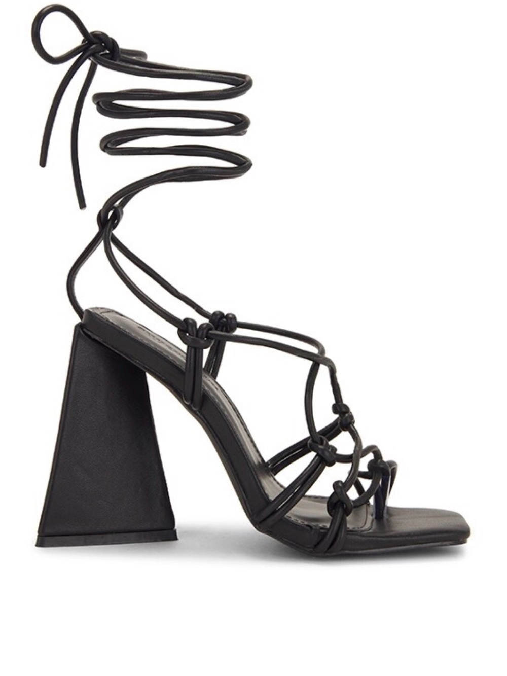 Black Strappy Lace-Up Block Heel Sandals